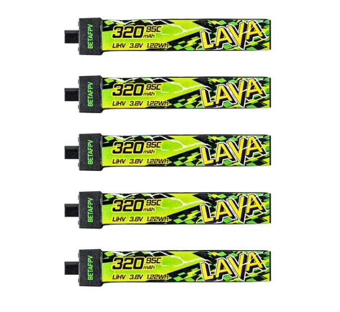 YUNX toys BETAFPV LAVA II 1S 320mAh 3.8V 95C飞行器电池，配有BT2.0连接器，适用于Air65、Meteor65 Pro和Cetus。