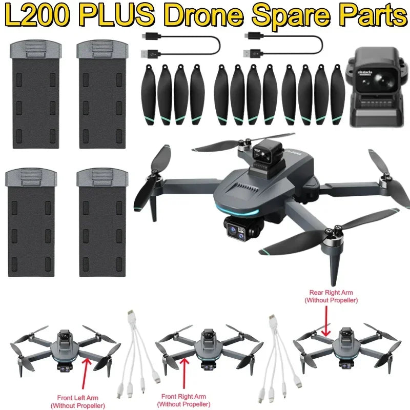 L200 PLUS Drone Spare Parts Kit,7.4V 3800mAh Battery Propellers Cable Laser Obstacle Avoidance Motor Arm