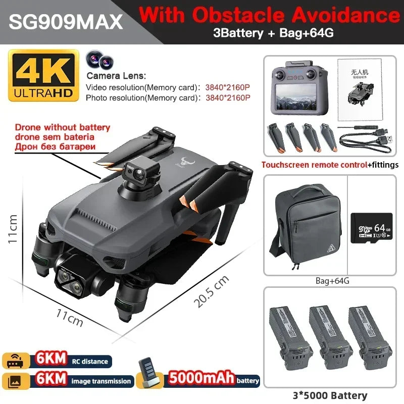 ZLL SG909 SG909MAX Professional Drone With 4K Camera 3-Axis Gimbal 5G 360 Obstacle Avoidance Touch Screen FPV Brushless RC Dron