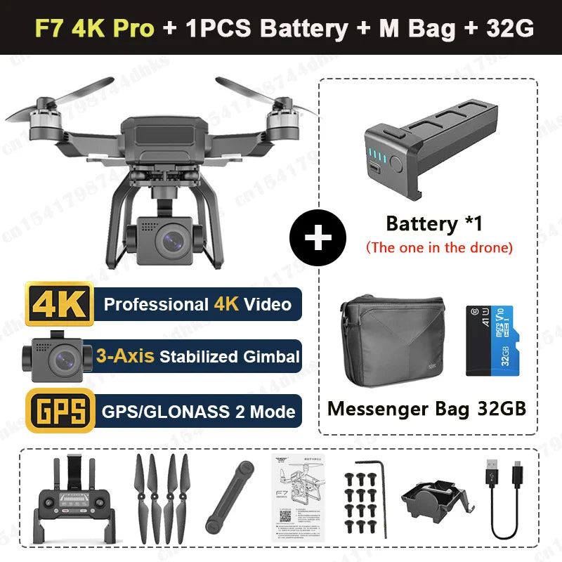 YUNX toys SJRC F7 4K PRO无人机，配备3轴云台、GPS、5G WiFi高清摄像头，便携折叠设计。