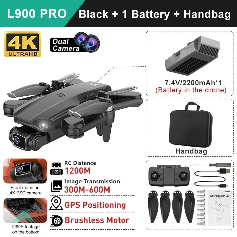 LYZRC L900 pro GPS Drone with 4K HD Dual Camera 5G Brushless Quadcopter RC Aircraft Foldable WIFI Photography Cam