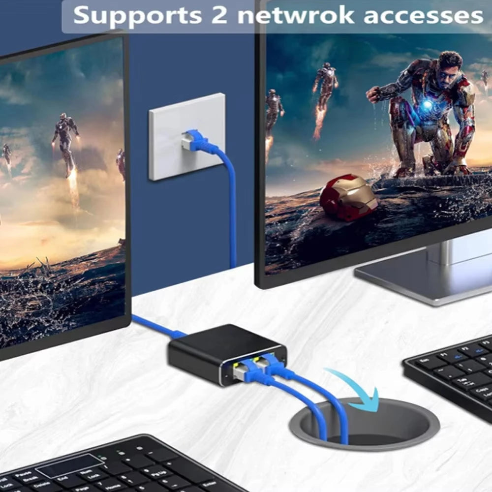 Network Splitter 1000Mbps Hub 1 to 2 RJ45 Adapter Gigabit Converter Internet Ethernet 8P8C Set-Top Extender Plug Extension ﻿