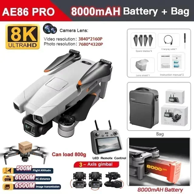 云迅玩具AE86 PRO Max+ 8K专业高清相机3轴云台无人机，带全障碍避让和GPS FPV飞行控制