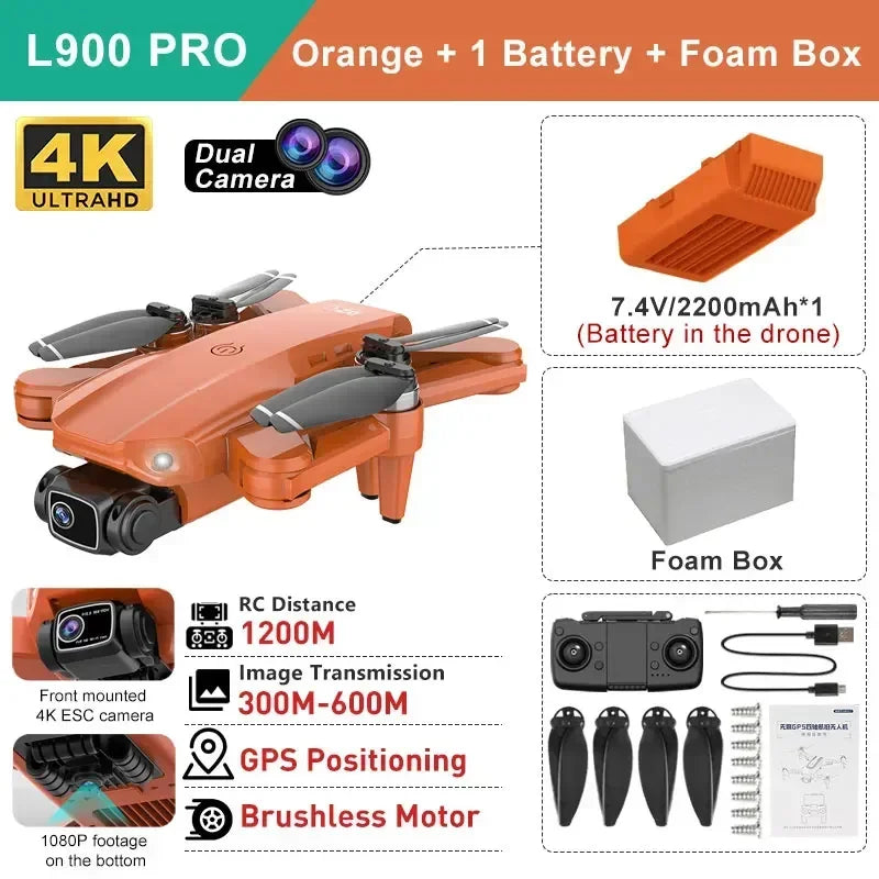 YUNX toys LYZRC L900 Pro GPS无人机，配备4K高清双摄像头和折叠式设计，支持5G WiFi遥控飞行照片摄像