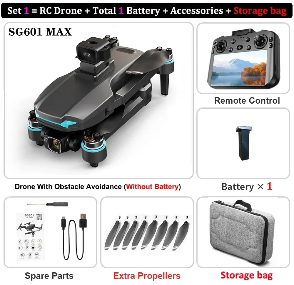 SG601 MAX Drone with 3-Axis Gimbal Camera GPS Large Screen RC Folding Brushless Quadcopter for Photography Obstacle Avoidance