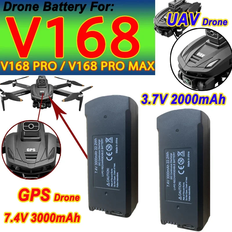 Original V168 GPS Battery 7.4V 3000mAh For V168Pro Max Drone 3.7V 2000mAh Battery For V168Pro RC Quadcopter Accessories Part