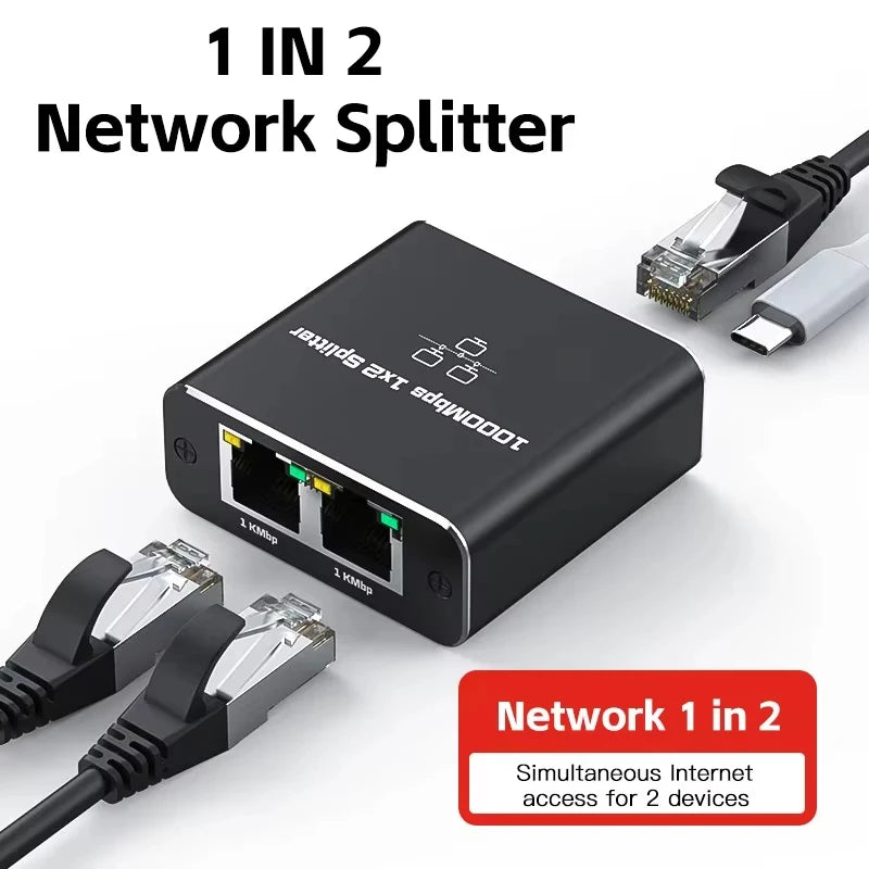 Network Splitter 1000Mbps Hub 1 to 2 RJ45 Adapter Gigabit Converter Internet Ethernet 8P8C Set-Top Extender Plug Extension ﻿