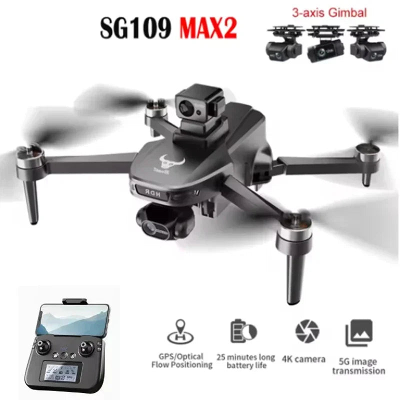 SG109 MAX2 8K HD dual camera GPS drone 3-axis gimbal 360 ° laser obstacle avoidance brushless quad-axis foldable aircraft