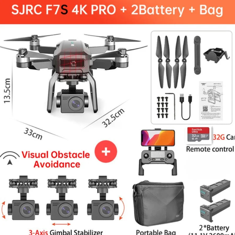 YUNX toys SJRC F7 4K PRO无人机，配备3轴云台和高清摄像头，折叠设计，支持GPS和5G WiFi飞行。