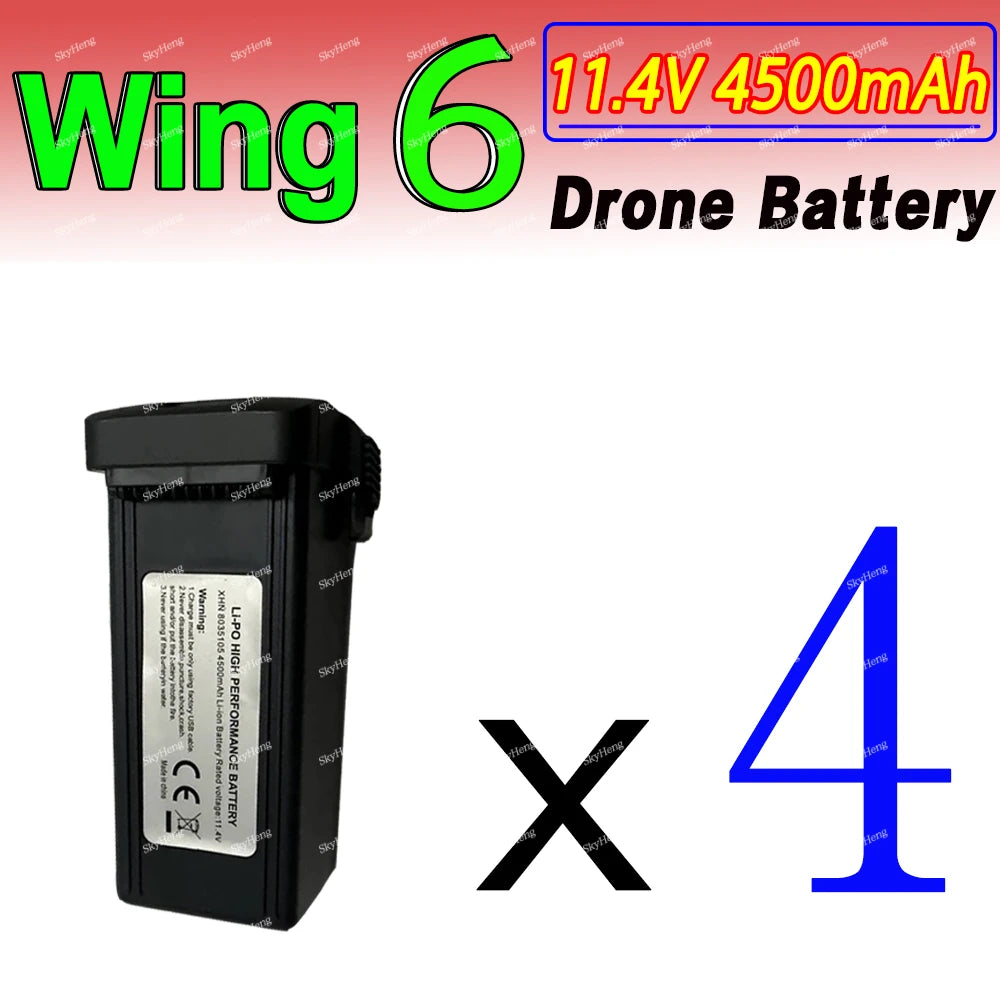 Original Wing 6 Drone Battery 11.4V 4500mAh Intelligent Lipo Battery For Wing6 Dron 45Mins Flight time Battery Accessories Parts
