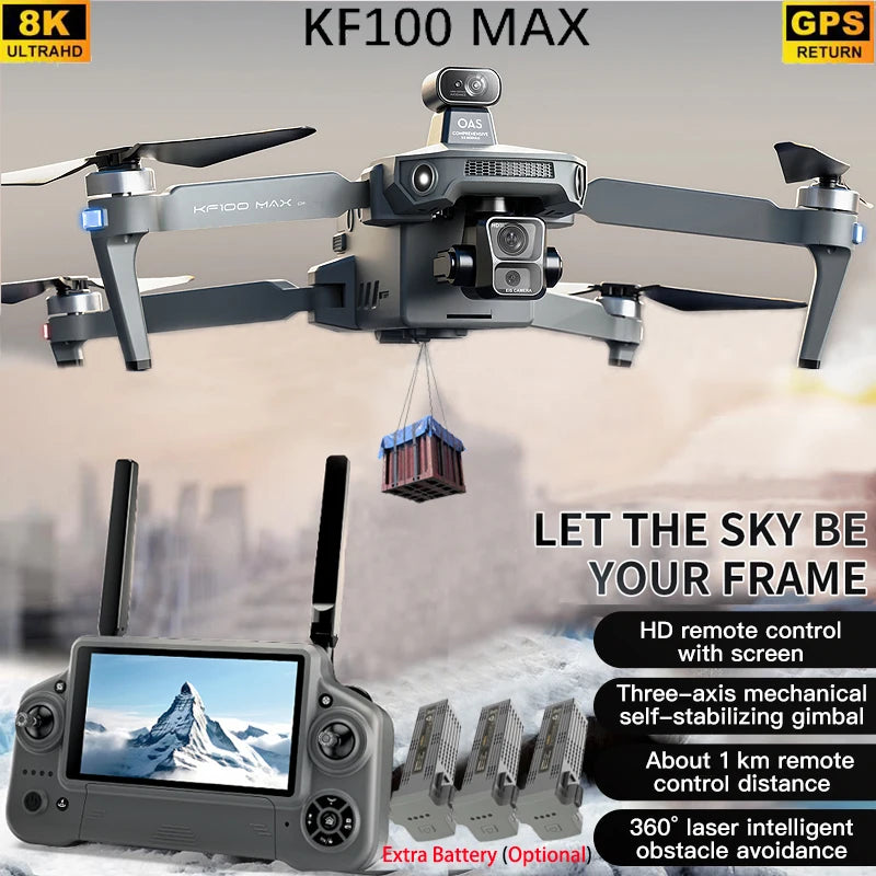 KF100 MAX Drone with 4K Camera 3-Axis Gimbal WiFi Obstacle Avoidance GPS Touch Screen FPV Brushless EIS Electronic Toy
