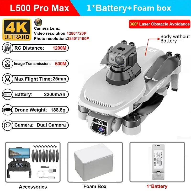 L500 PRO MAX GPS Drone 4K Professional HD Dual Camera 5G WIFI 360°Obstacle Avoidance Brushless Motor RC Quadcopter FPV Drones