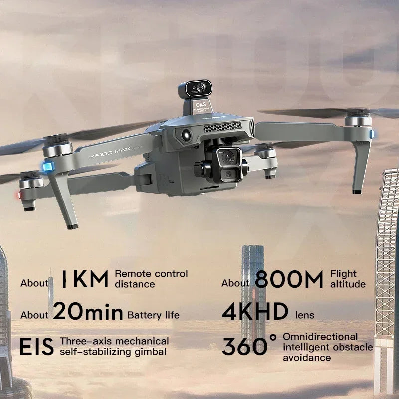 KF100 MAX Drone with 4K Camera 3-Axis Gimbal WiFi Obstacle Avoidance GPS Touch Screen FPV Brushless EIS Electronic Toy
