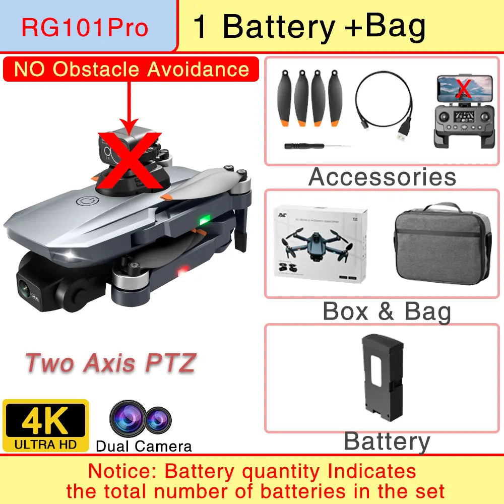 RG101 pro Drone Foldable Brushless GPS with Dual 4K Camera 5G Low-Latency FPV System for Ultra-High Definition Aerial Photograph