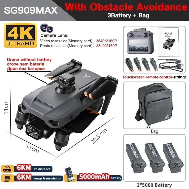 ZLL SG909 SG909MAX Professional Drone With 4K Camera 3-Axis Gimbal 5G 360 Obstacle Avoidance Touch Screen FPV Brushless RC Dron