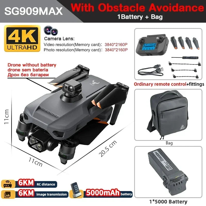 ZLL SG909 SG909MAX Professional Drone With 4K Camera 3-Axis Gimbal 5G 360 Obstacle Avoidance Touch Screen FPV Brushless RC Dron