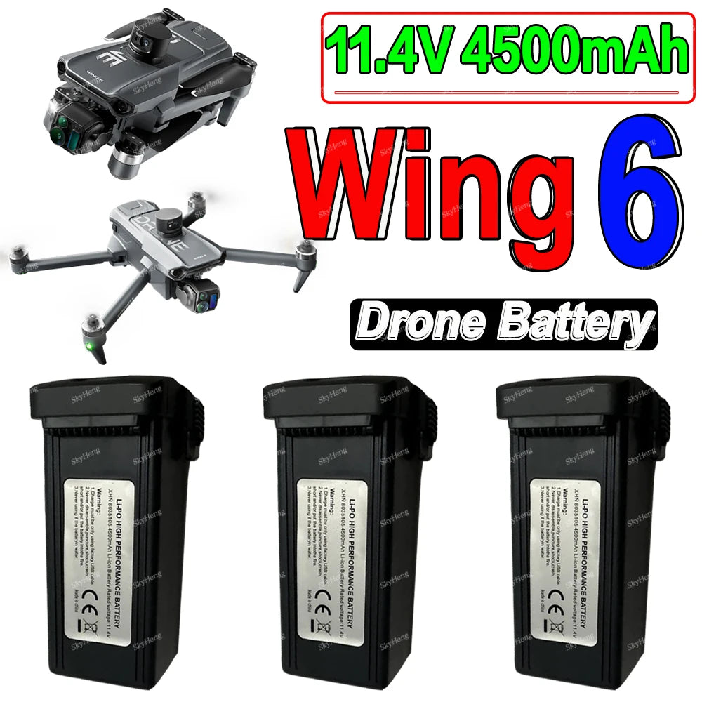 Original Wing 6 Drone Battery 11.4V 4500mAh Intelligent Lipo Battery For Wing6 Dron 45Mins Flight time Battery Accessories Parts