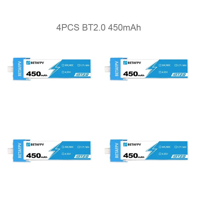 YUNX玩具BETAFPV RC电池BT2.0 450mAh 550mAh 1S 30C，适用于遥控无人机，显示电池容量和规格