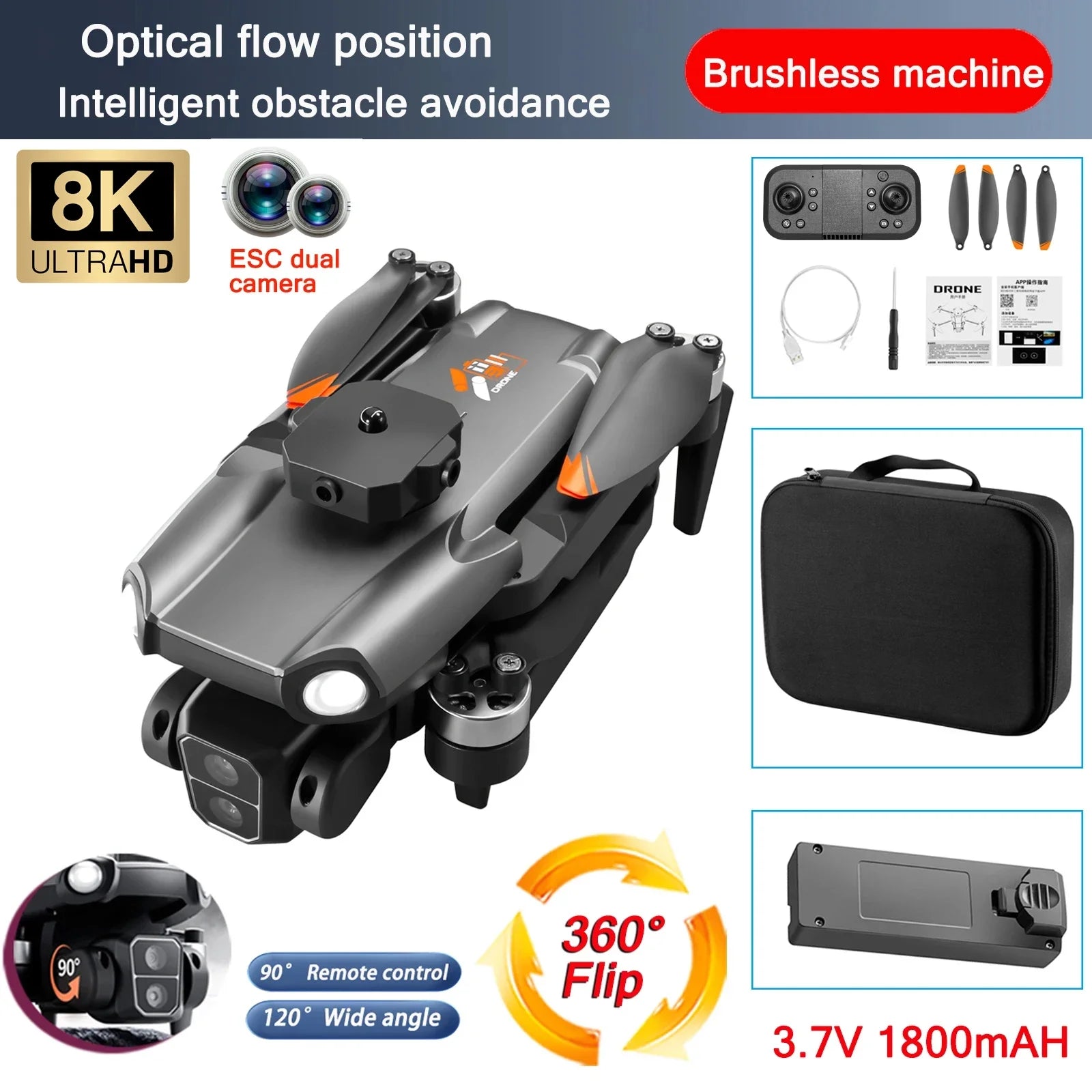 S119 Smart Drone 8K HD Camera Foldable Obstacle Avoidance Helicopter FPV 5G with Wide Angle Height Maintaining RC Helicopter Toy