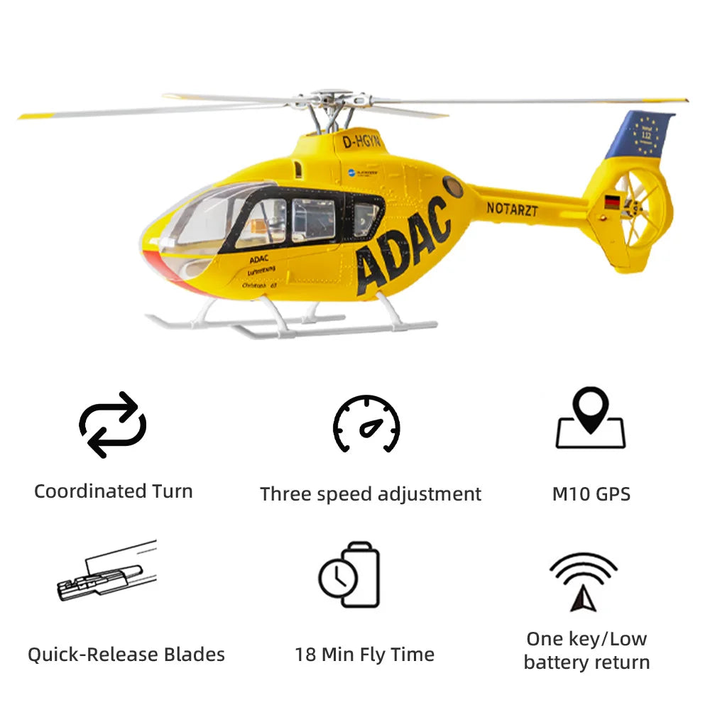 FLYWING EC135 Scale Helicopter ACE Flight GPS 470 class Four blades EC135 RC Helicopter Smooth Takeoff Landing 6CH RC Helicopter