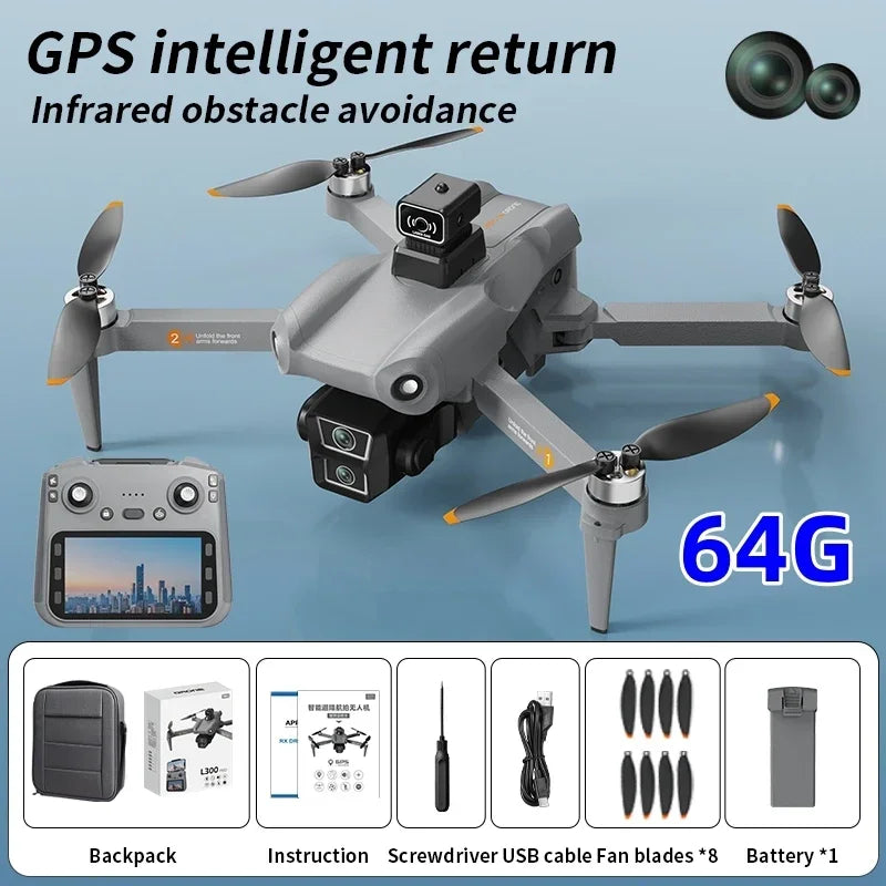 L300 MAX GPS Drone 5G 4K with 5.9-inch Button Screen Control Remote Laser Obstacle Avoidance Aerial Photography Aircraft