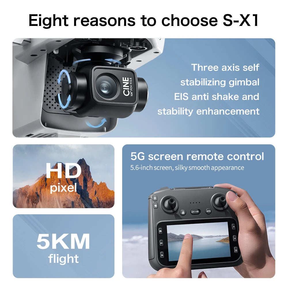 S-X1 GPS Pro Drone Screen control 8K HD Camera 5G 3-Axis Anti-shake Gimbal EIS Cameras Brushless Quadcopters RC TOY Best Gift