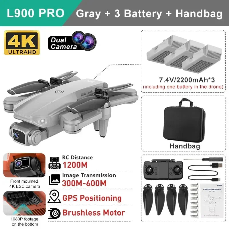 YUNX toys LYZRC L900 Pro GPS无人机，配备4K高清双摄像头和5G WiFi，可折叠四旋翼遥控飞行器