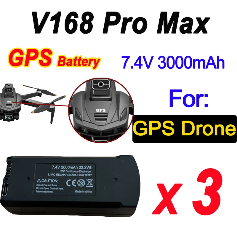 云芯玩具V168GPS电池，7.4V 3000mAh适用于V168Pro Max无人机，RC四旋翼配件电池
