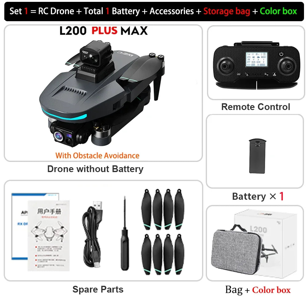 云讯玩具L200 plus MAX GPS无人机，配备4K高清相机、3轴云台、5G WiFi和360避障功能的迷你四旋翼无人机