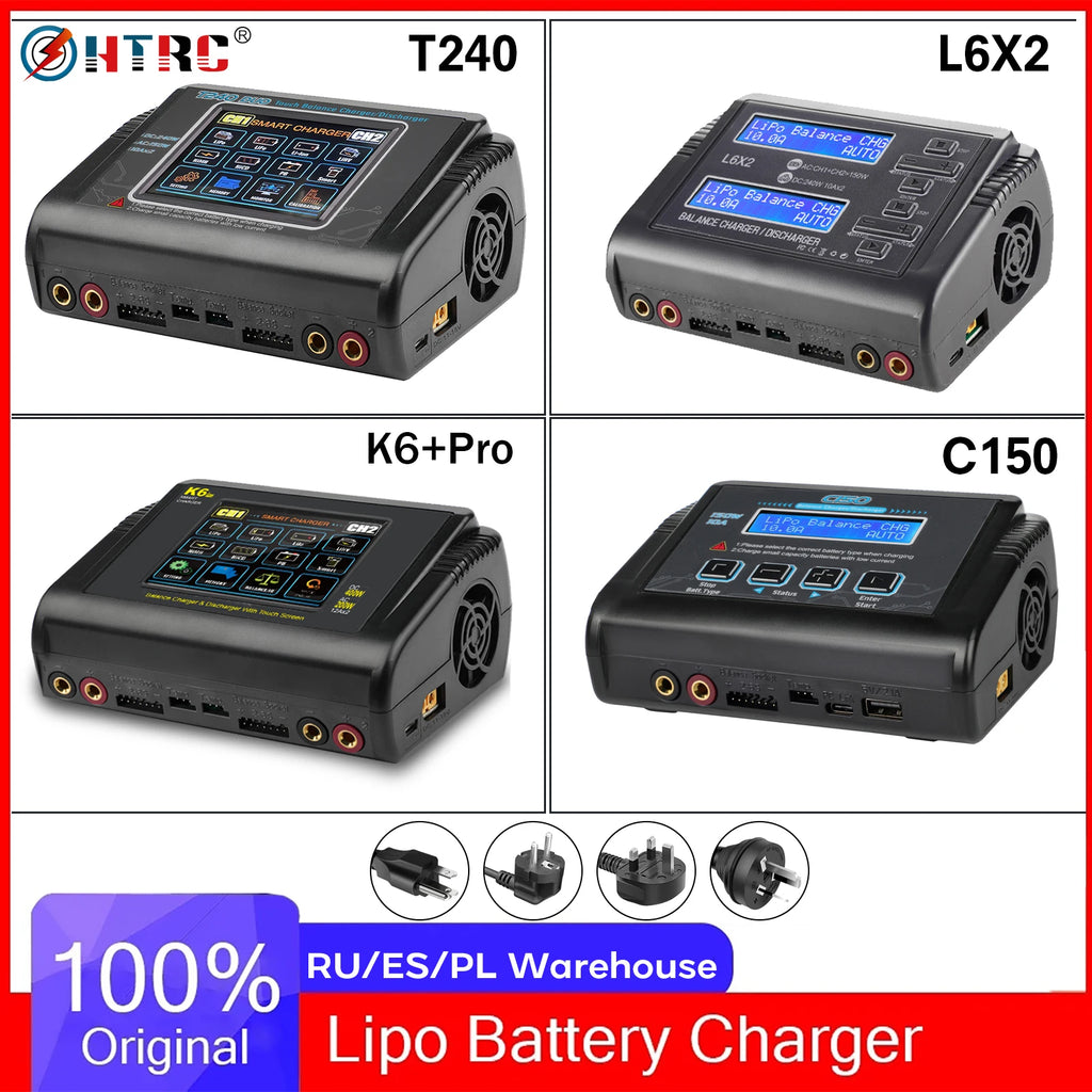 HTRC Original T240/L6X2/C150 Lipo Charger Dual Channel AC 150W DC 240W RC Charger for Lipo NiMH NiCD LiHV NiCd PB Li-ion Battery