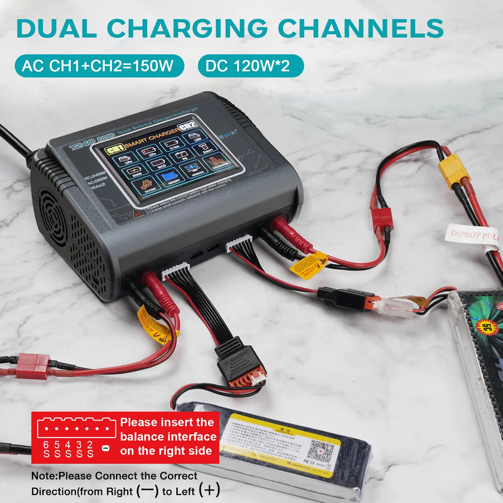 HTRC Original T240/L6X2/C150 Lipo Charger Dual Channel AC 150W DC 240W RC Charger for Lipo NiMH NiCD LiHV NiCd PB Li-ion Battery