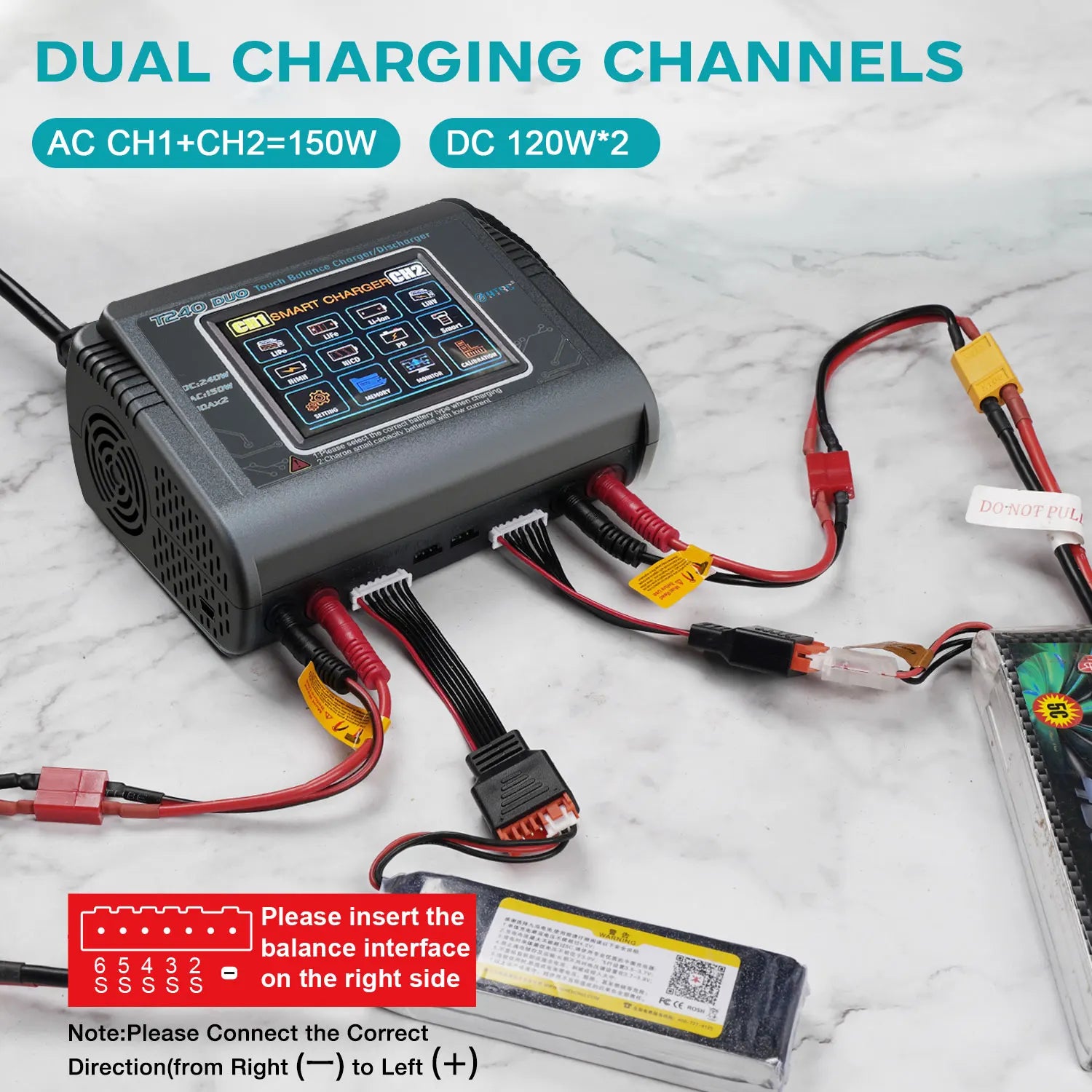 HTRC Original T240/L6X2/C150 Lipo Charger Dual Channel AC 150W DC 240W RC Charger for Lipo NiMH NiCD LiHV NiCd PB Li-ion Battery