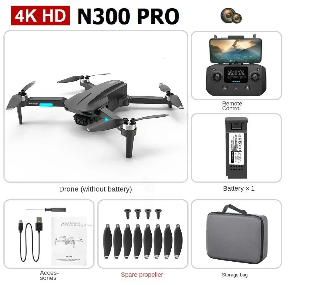 2025 N300 Pro Drone 4K Professional HD Dual Camera Wide Angle Optical 5G GPS 360 Obstacle Avoidance Brushless Quadcopter RC Toy