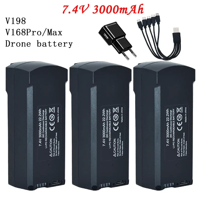 V198 PRO MAX brushless GPS obstacle avoidance remote control drone quadcopter accessories 7.4V 3000Mah battery USB/5To1 cable