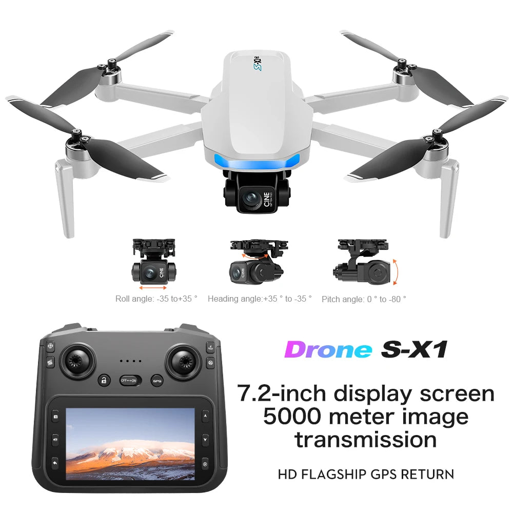 S-X1 GPS Pro Drone Screen control 8K HD Camera 5G 3-Axis Anti-shake Gimbal EIS Cameras Brushless Quadcopters RC TOY Best Gift