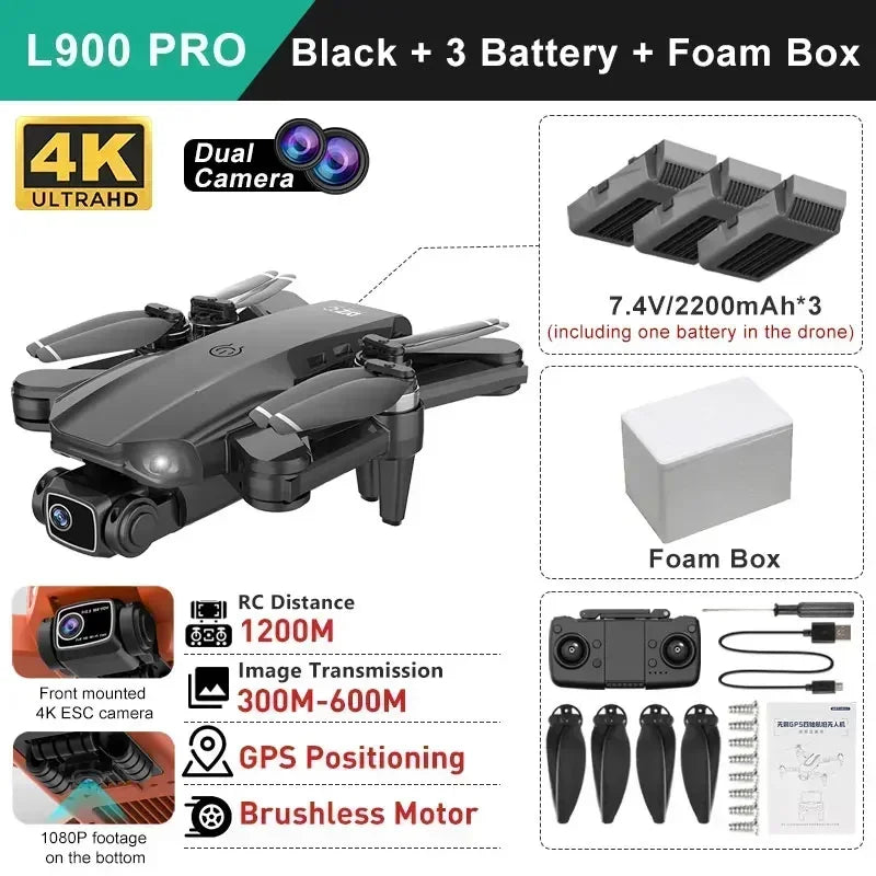 YUNX玩具LYZRC L900 Pro GPS无人机，4K高清双摄像头，5G无线折叠四旋翼遥控飞行器摄影无人机