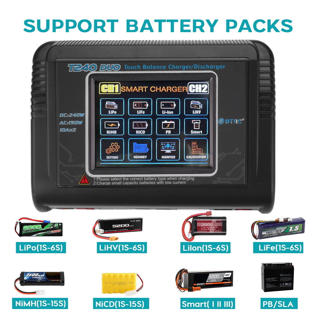 HTRC Original T240/L6X2/C150 Lipo Charger Dual Channel AC 150W DC 240W RC Charger for Lipo NiMH NiCD LiHV NiCd PB Li-ion Battery