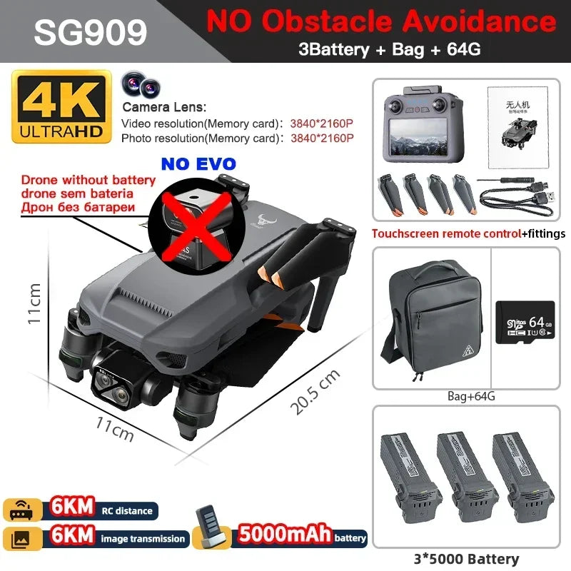 云迅玩具ZLL SG909专业无人机，配备4K摄像头、三轴云台、5G连接和触控屏的遥控飞行器