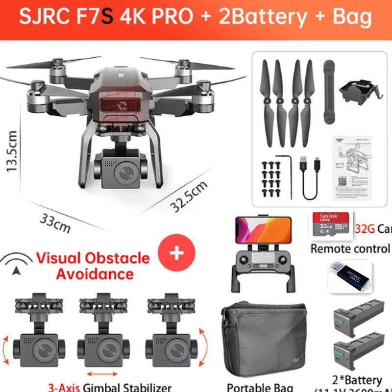 云讯玩具SJRC F7s 4K PRO无人机，配有4K摄像头、GPS、5G WiFi、3轴云台和障碍避让功能的无人机。