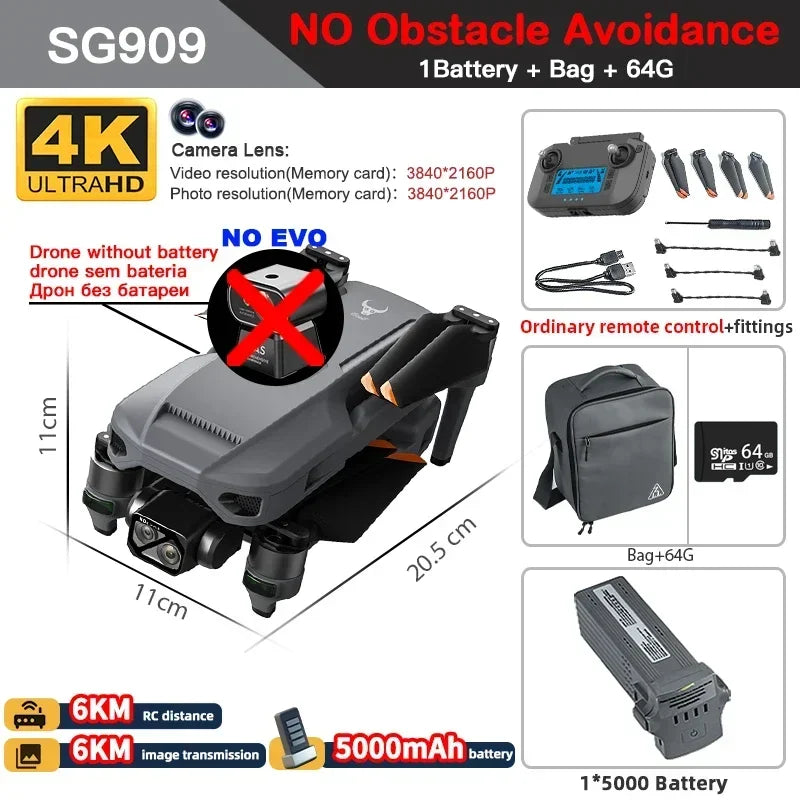 云迅玩具ZLL SG909专业无人机，配备4K摄像头、三轴云台和触控屏，支持5G和360度避障功能