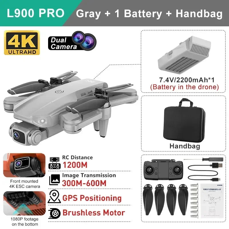 YUNX Toys LYZRC L900 Pro GPS无人机，配备4K高清双摄像头和5G WiFi折叠无人机飞行器