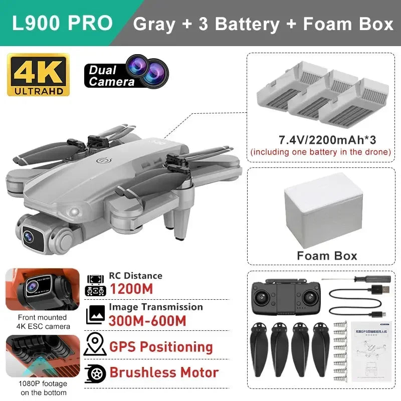 YUNX toys LYZRC L900 Pro GPS无人机，配备4K高清双摄像头和折叠设计，适合WIFI航拍的五角四旋翼无人机