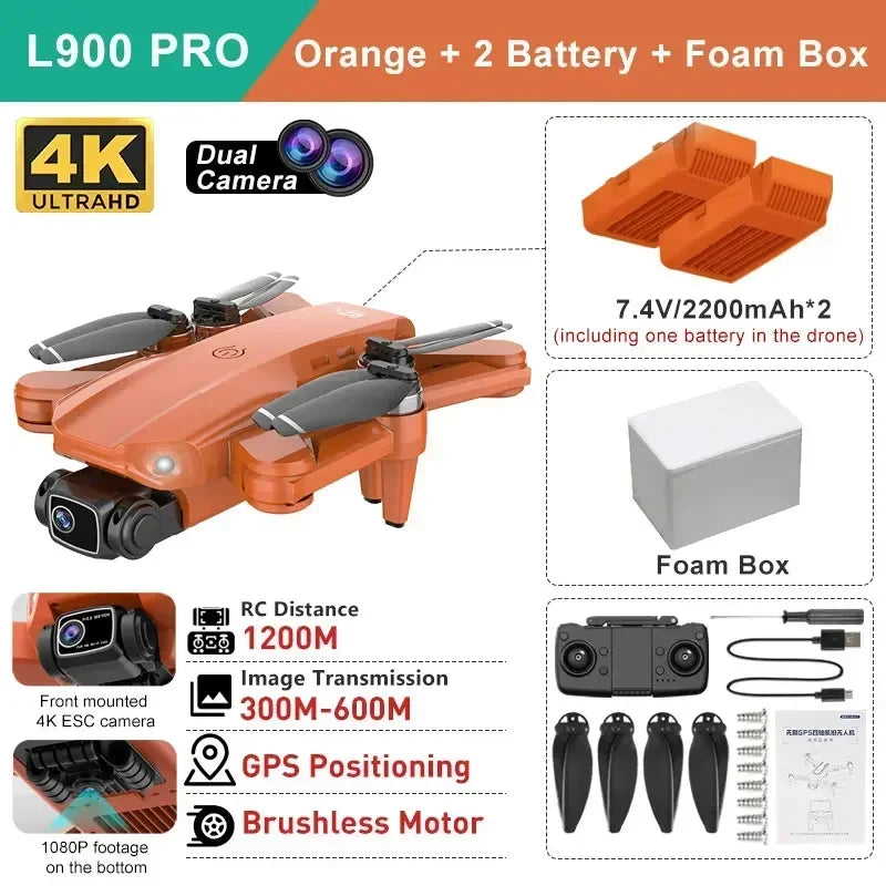 YUNX toys LYZRC L900 Pro GPS无人机，配备4K高清双摄像头和折叠设计，支持5G WiFi航拍无人机