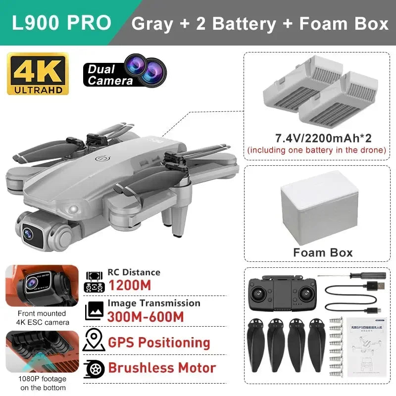 云讯玩具LYZRC L900 Pro GPS无人机，配备4K高清双摄像头和5G无线折叠四旋翼无人机。
