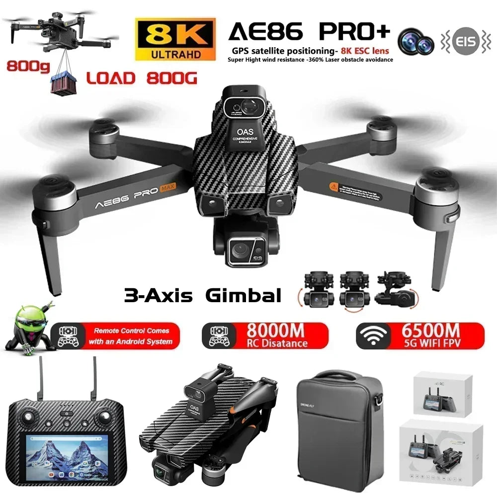 New  AE86 PRO Max+ 8K Professional HD Camera 3-Axis Gimbal Full Obstacle Avoidance GPS FPV Drone