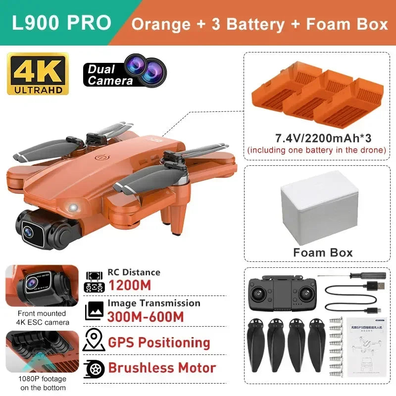 优迅玩具LYZRC L900 Pro GPS无人机，配备4K高清双摄像头和5G WiFi，可折叠四旋翼遥控飞行器
