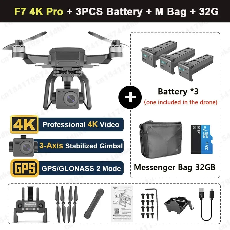 SJRC F7 4K PRO Camera Drone GPS HD 5G WiFi FPV 3KM 3 Axis Gimbal EIS Professional Brushless Quadcopter With Cam RC Foldable Dron