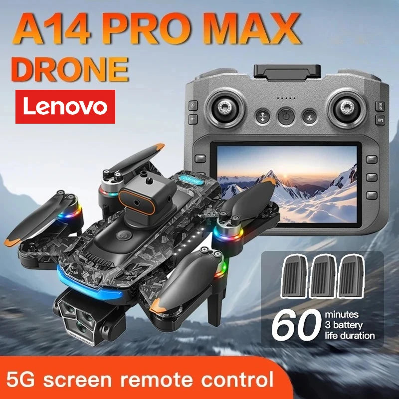 Lenovo  A14 Pro Max Drone 8K HD Camera 4K Quadcopter with Screen 5G WIFI Aerial Photography Obstacle Brushless Remote Control