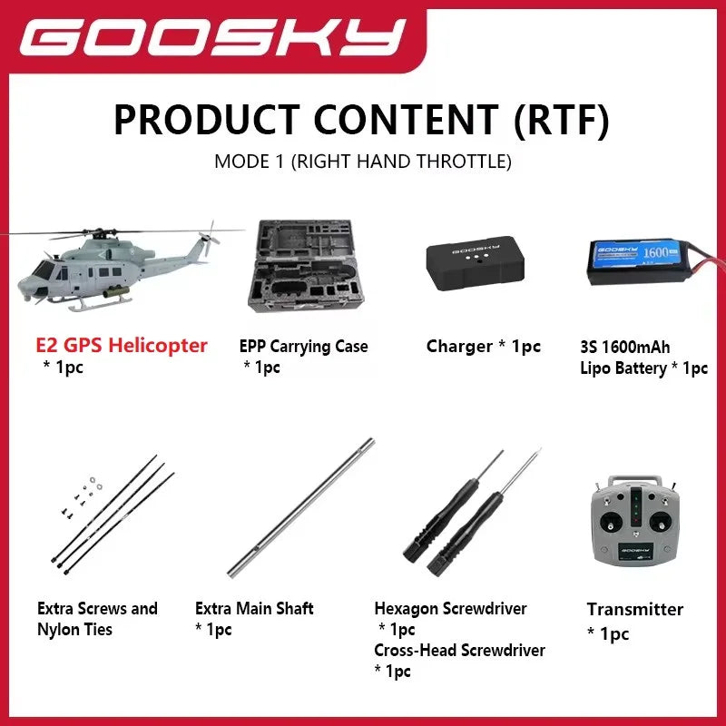 New Goosky E2 Gps 1/35 Rc Helicopter Dual Brushless Motor Tof Flight Control System Bnf/Rtf Remote Control Helicopter Toy Gift