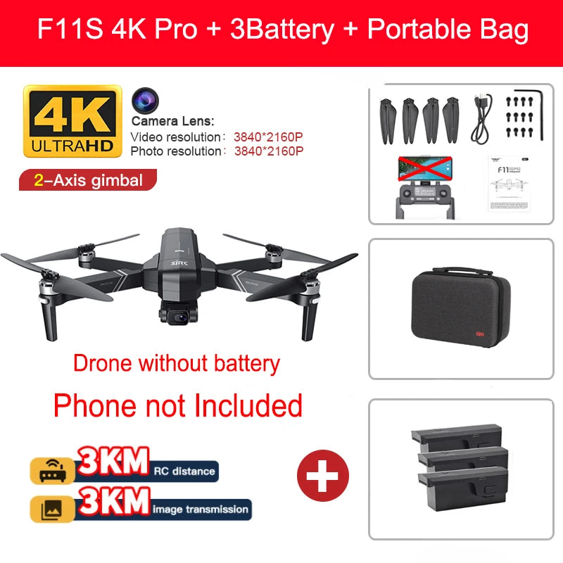 SJRC F11 Pro 4K F11s Pro 4K Camera Drone GPS 5G FPV HD 2 Axis Stabilized Gimbal EIS Professional Brushless Quadcopter RC Dron